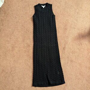 Open Knit, Lined, Midi Black Dress, Black, Size Medium.